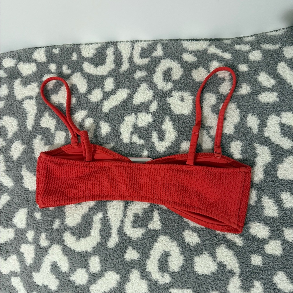 Aerie Red Bikini Set With Pink Square Detail - Picture 3 of 5